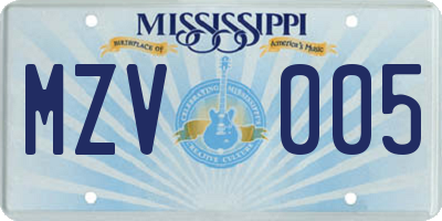MS license plate MZV005