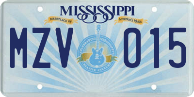 MS license plate MZV015