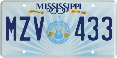 MS license plate MZV433