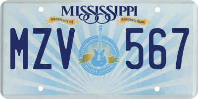 MS license plate MZV567