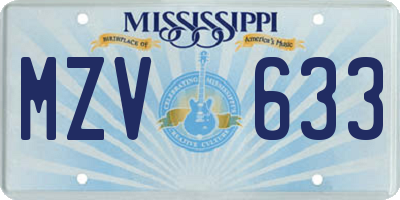 MS license plate MZV633
