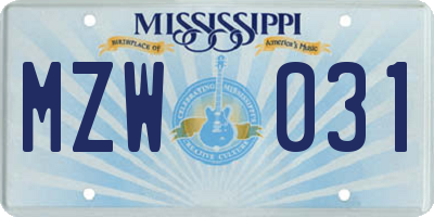 MS license plate MZW031