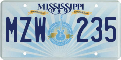 MS license plate MZW235