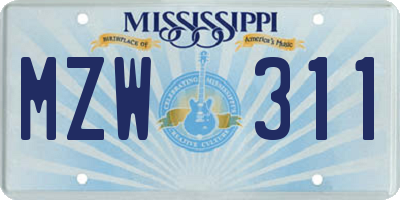MS license plate MZW311