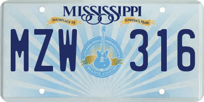 MS license plate MZW316