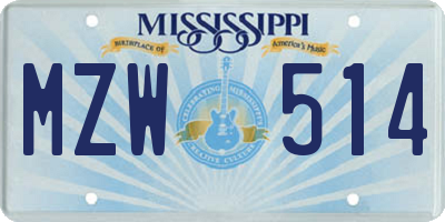 MS license plate MZW514