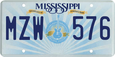 MS license plate MZW576