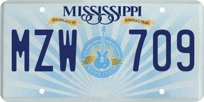 MS license plate MZW709