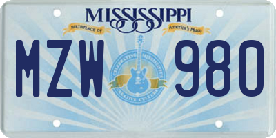 MS license plate MZW980