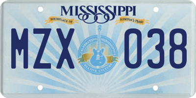 MS license plate MZX038
