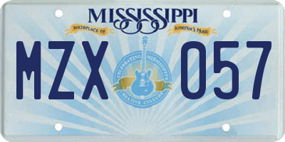 MS license plate MZX057