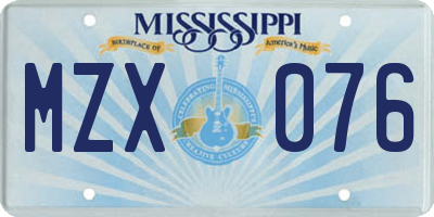 MS license plate MZX076