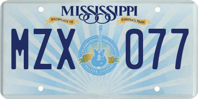 MS license plate MZX077