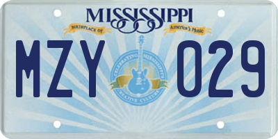 MS license plate MZY029
