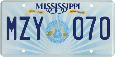MS license plate MZY070