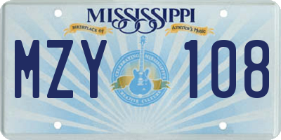 MS license plate MZY108