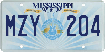 MS license plate MZY204