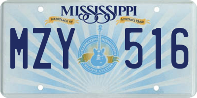 MS license plate MZY516