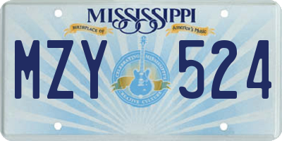 MS license plate MZY524