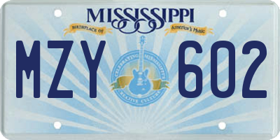 MS license plate MZY602