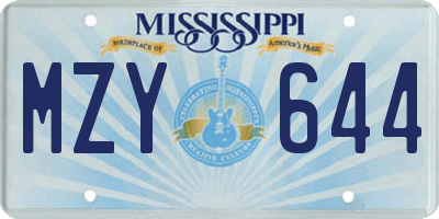 MS license plate MZY644