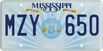 MS license plate MZY650