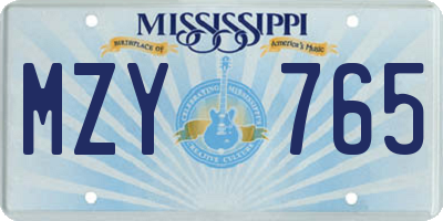 MS license plate MZY765