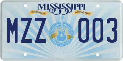 MS license plate MZZ003