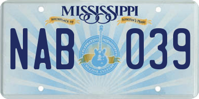 MS license plate NAB039