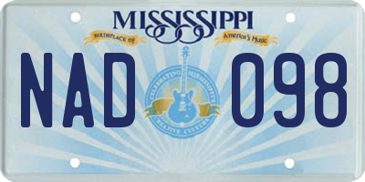 MS license plate NAD098