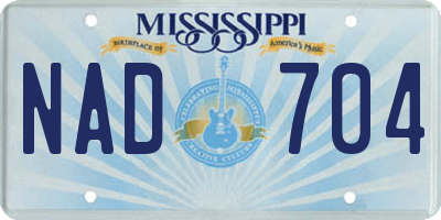 MS license plate NAD704