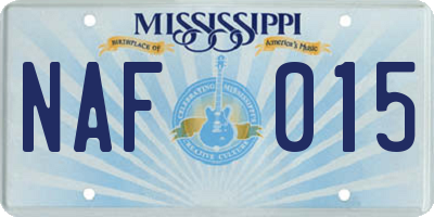 MS license plate NAF015
