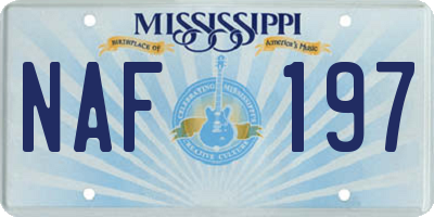 MS license plate NAF197