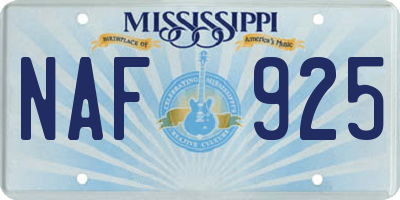 MS license plate NAF925