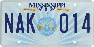 MS license plate NAK014