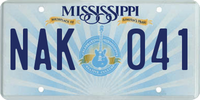 MS license plate NAK041