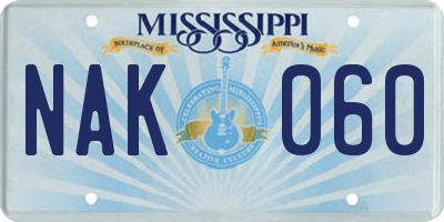 MS license plate NAK060