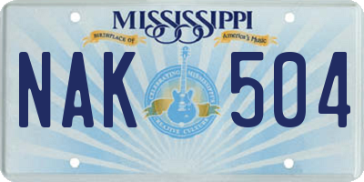 MS license plate NAK504