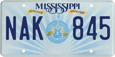 MS license plate NAK845