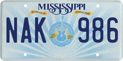 MS license plate NAK986