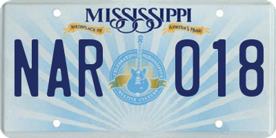MS license plate NAR018