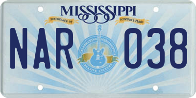 MS license plate NAR038