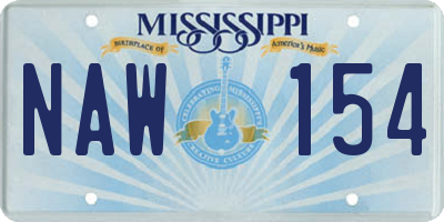 MS license plate NAW154