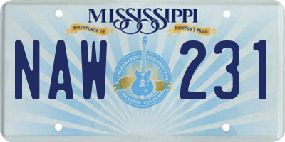 MS license plate NAW231
