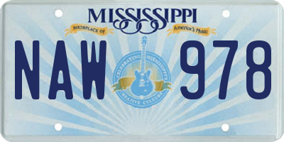 MS license plate NAW978