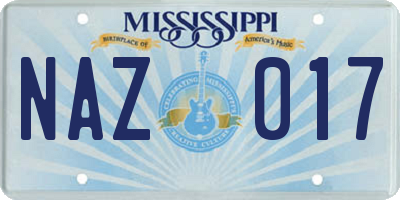 MS license plate NAZ017
