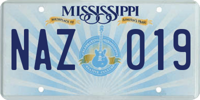 MS license plate NAZ019