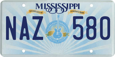 MS license plate NAZ580