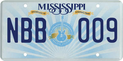 MS license plate NBB009
