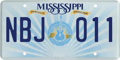 MS license plate NBJ011